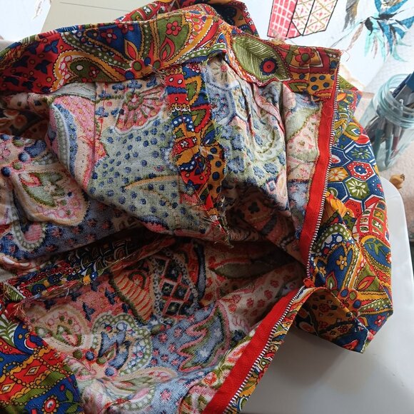 1OF1 25x25 Vintage 1970s Boho Floral Paisley Wide Leg Pants Side Zipper Handmade - Picture 5 of 6